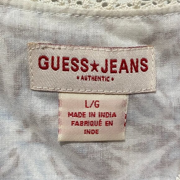 Vintage Y2K Guess Camisole Top Blue Paisley Brown Floral Lace Babydoll Cotton - Picture 10 of 16